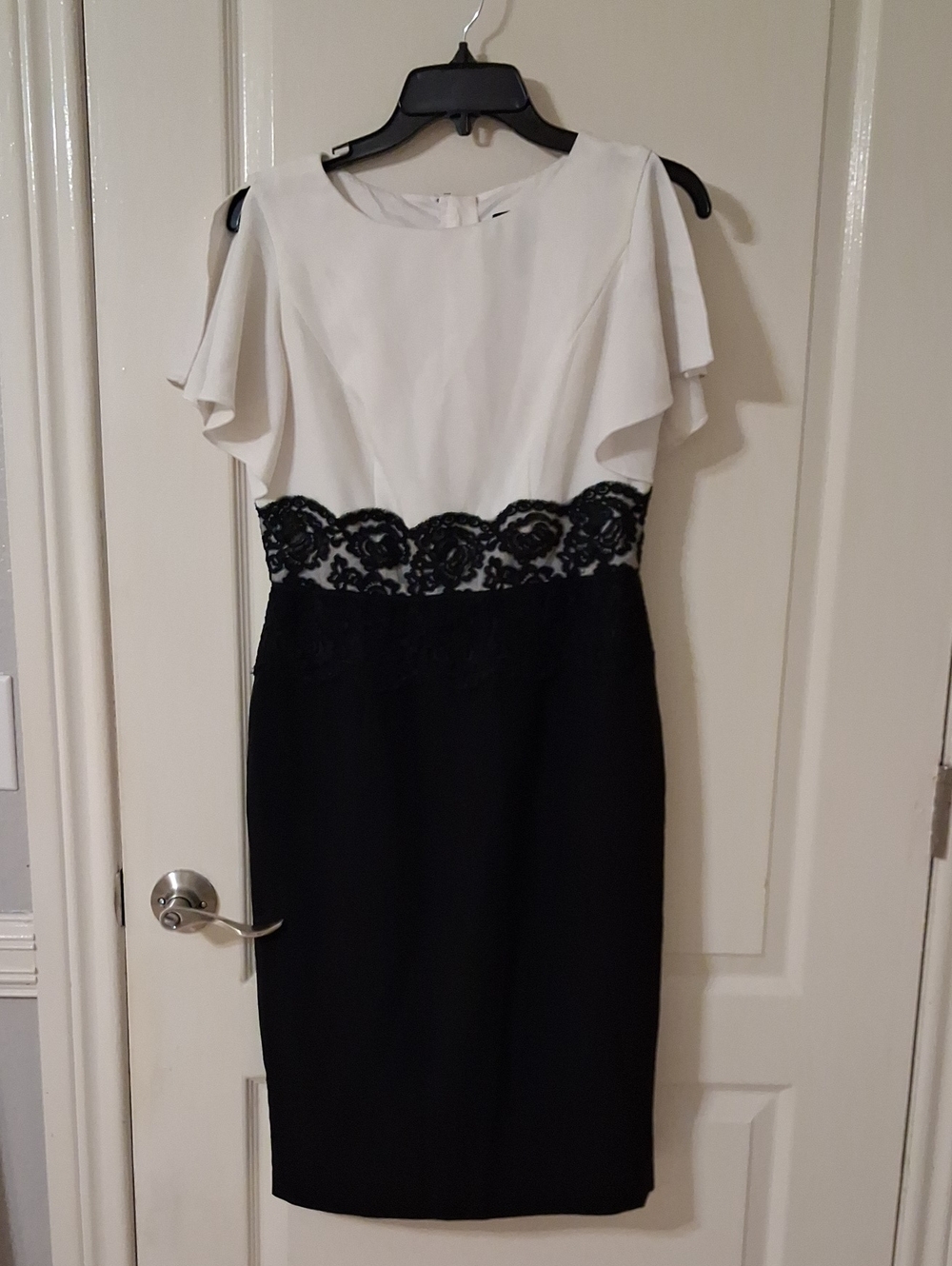 Adrianna Papell Black & White Lace Waist Midi Dress